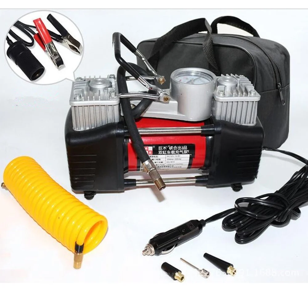 MINI COMPRESSORE PORTATILE 12 VOLT A DOPPIO CILINDRO PER AUTO MOTO + MANOMETRO - TrAdE Shop Traesio
