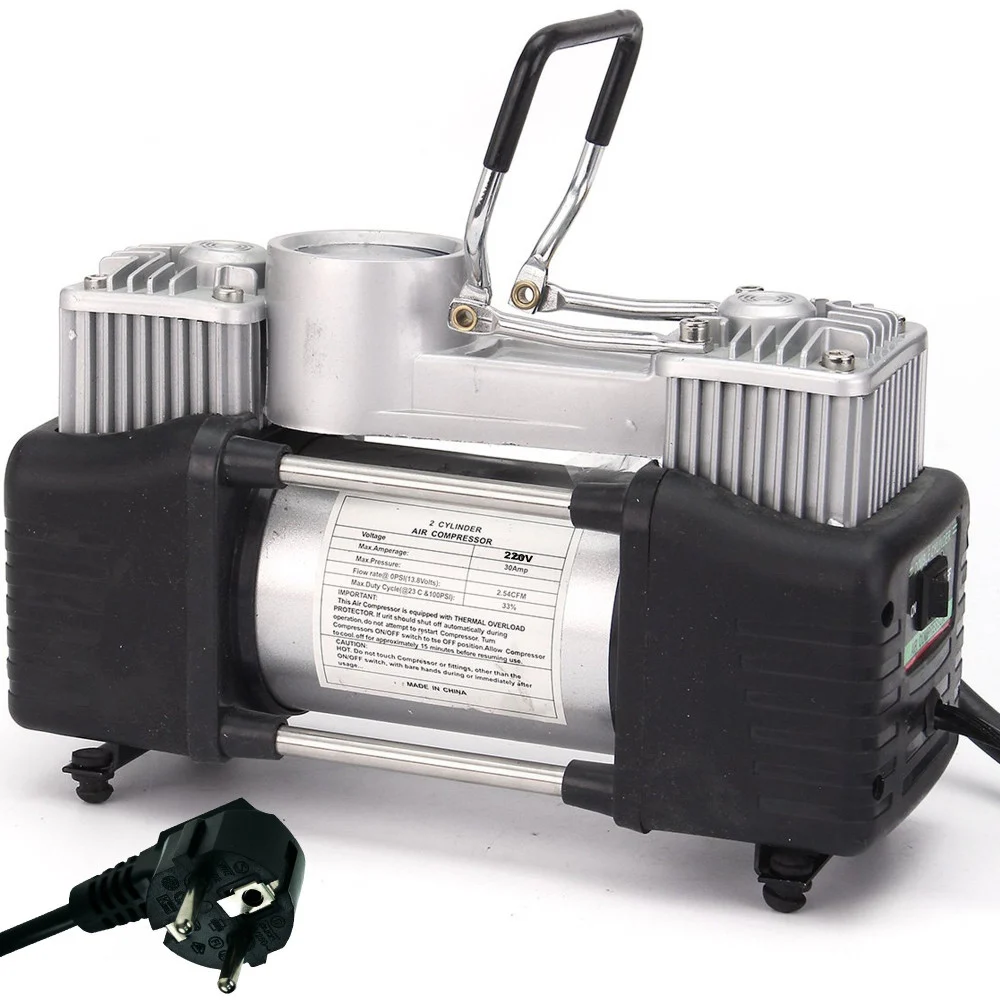 MINI COMPRESSORE PORTATILE 220 VOLT A DOPPIO CILINDRO PER AUTO MOTO + MANOMETRO - TrAdE Shop Traesio