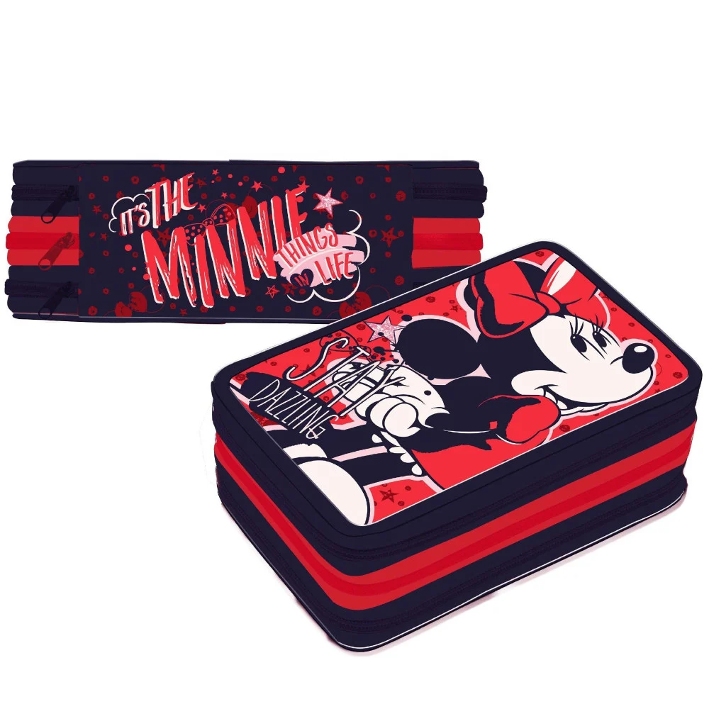 MINNIE MOUSE STAY DAZZLING ASTUCCIO 3 ZIP CERNIERE PORTAPASTELLI MATITE SCUOLA - TrAdE Shop Traesio
