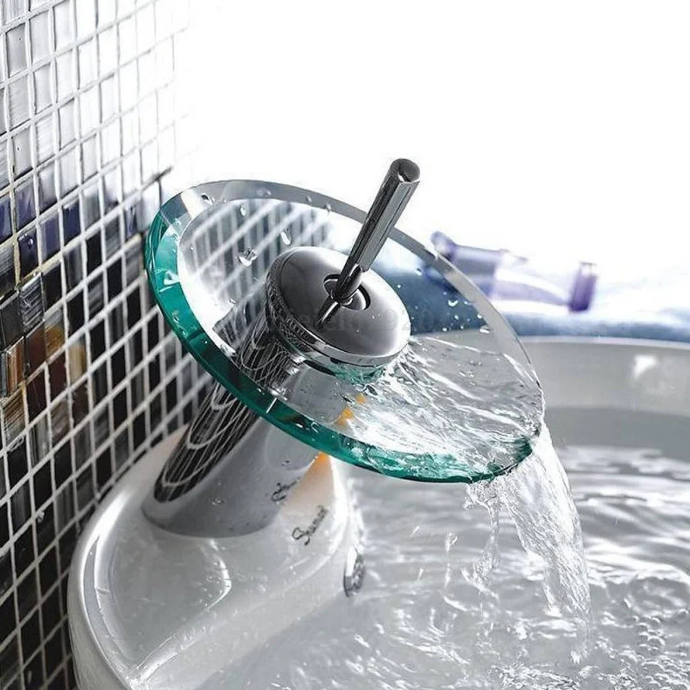 MISCELATORE RUBINETTO MONOCOMANDO CROMATO E IN VETRO A CASCATA - TrAdE Shop Traesio