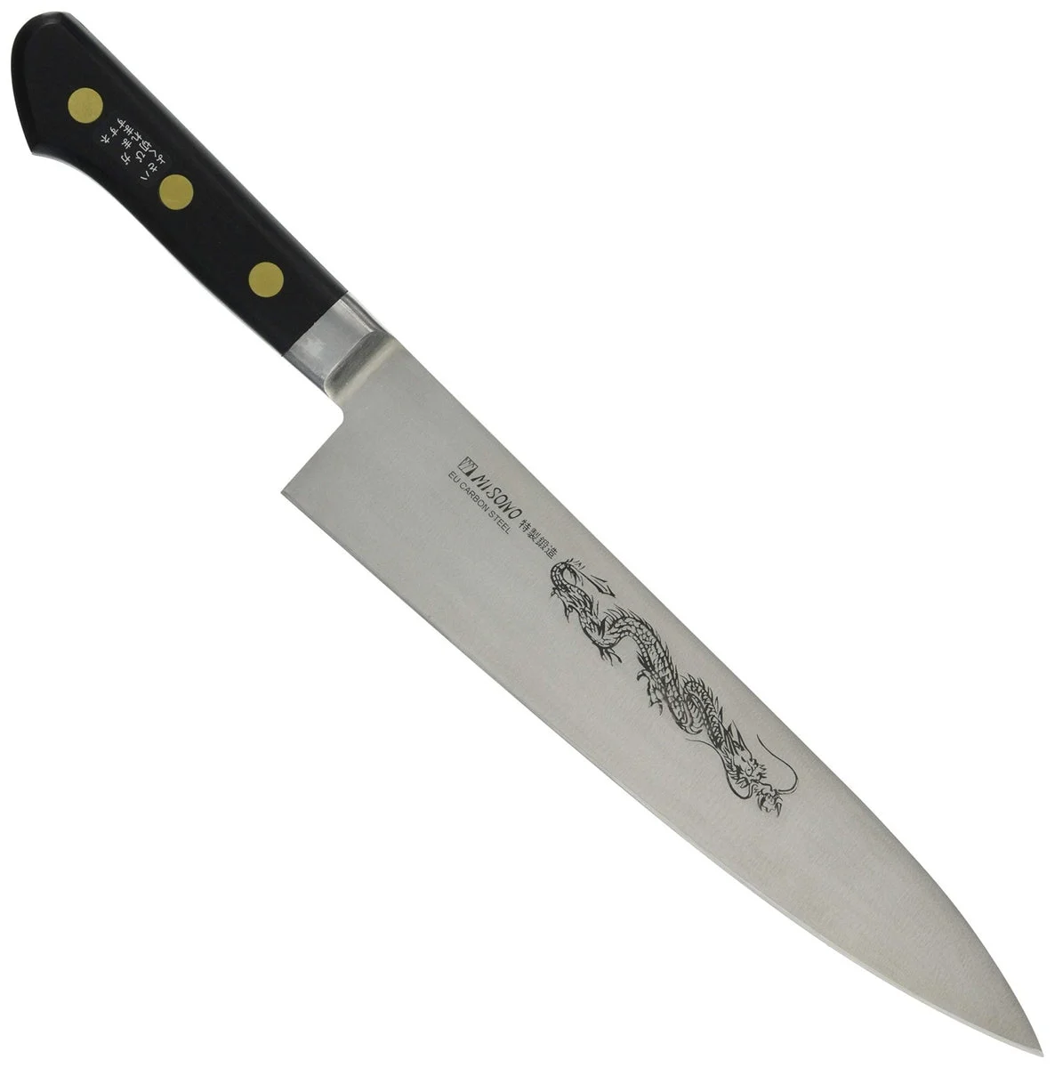 Misono Coltello da Cucina in Acciaio Svedese 24cm Incisione Drago 113M Legno Nero