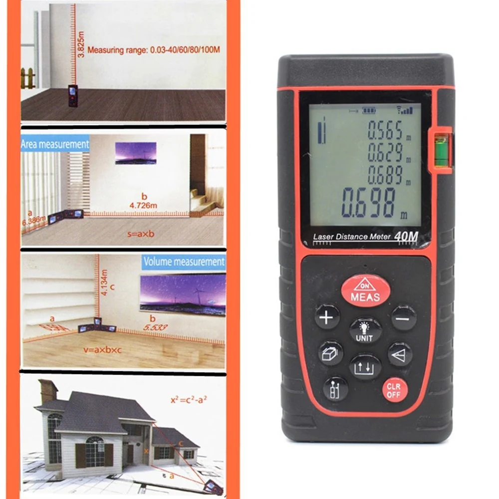 MISURATORE DI DISTANZA METRO PUNTATORE LASER ULTRASUONI DISPLAY LCD MISURA 40 MT - TrAdE Shop Traesio