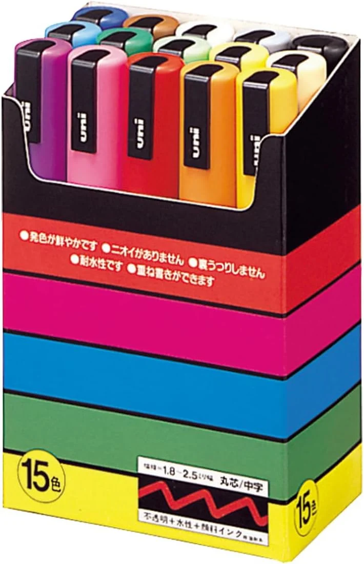 Mitsubishi Pencil POSCA water-based pen medium round lead 15 colors PC5M15C