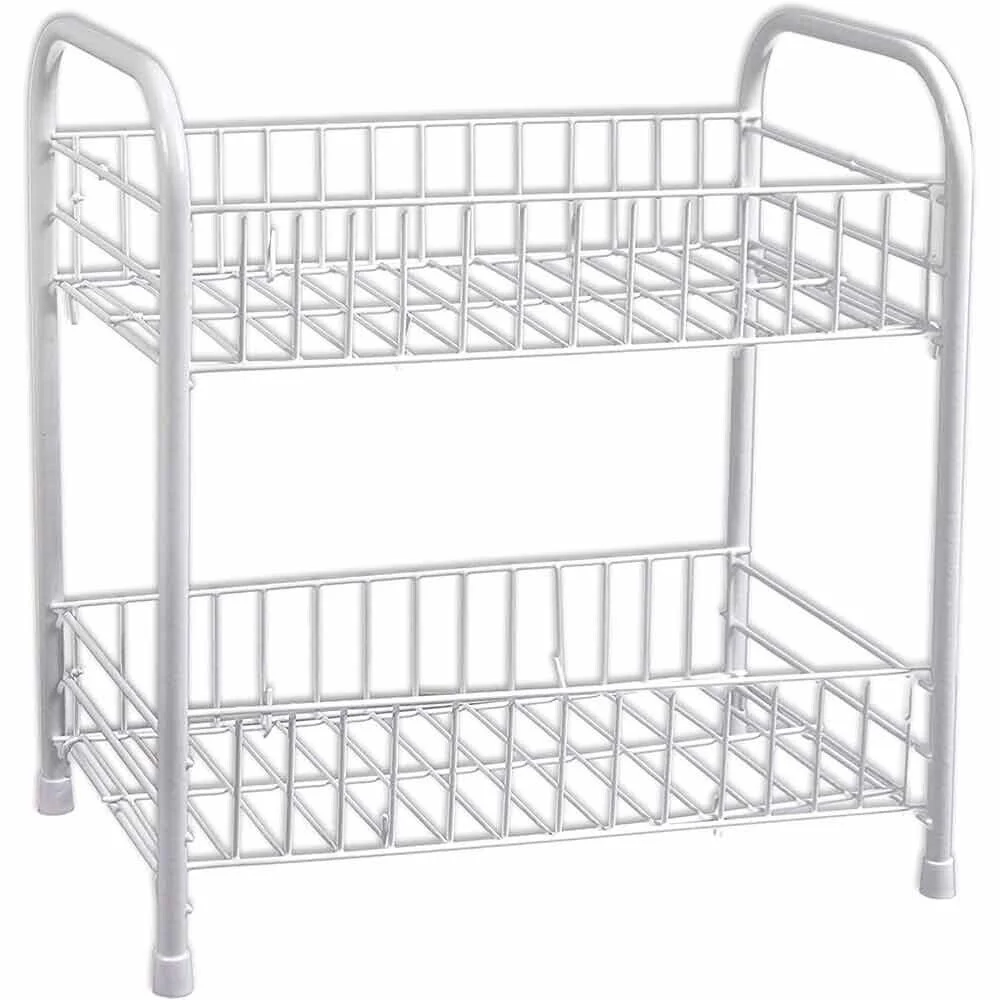 MOBILETTO IN METALLO PORTA OGGETTI 2 RIPIANI BIANCO SCAFFALE BAGNO 32X36CM 52530 - Cleafe
