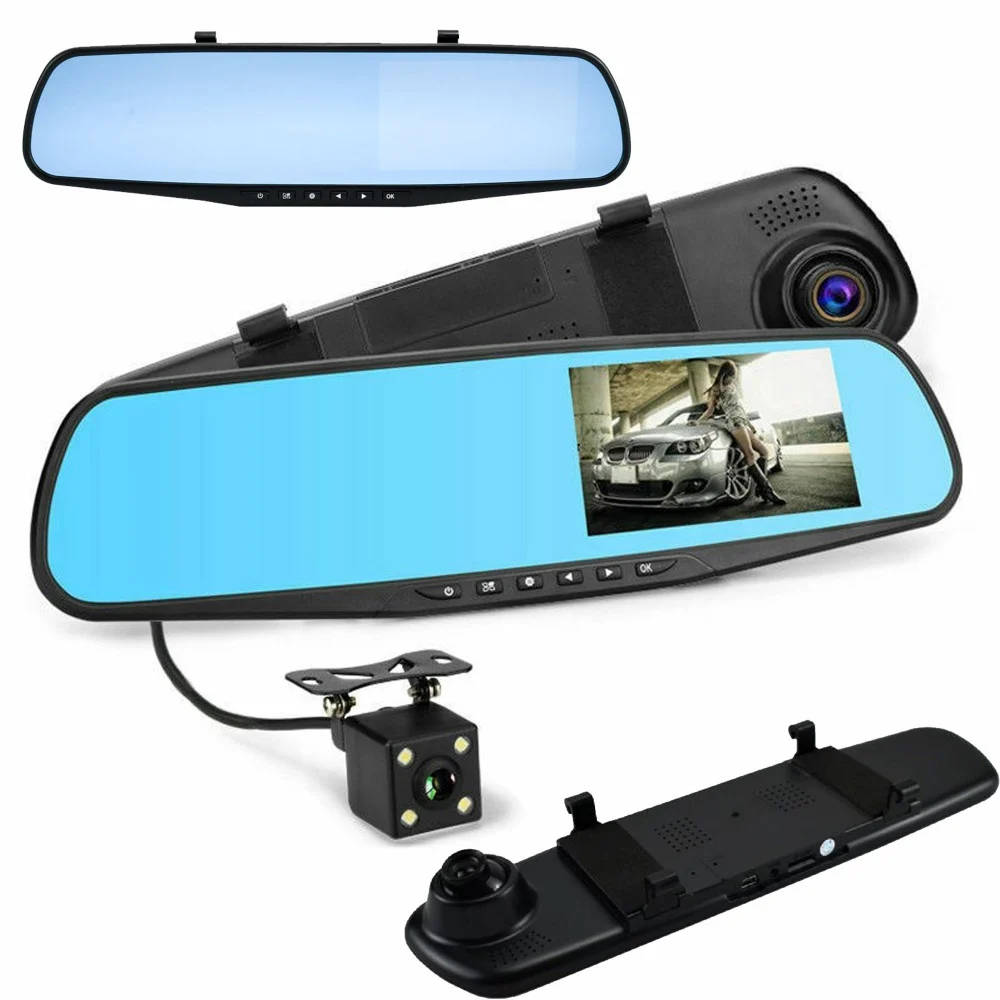 MONITOR PER SPECCHIETTI AUTO 4,5" Q-CA599 CON VIDEOCAMERA ANTERIORE POSTERIORE HD