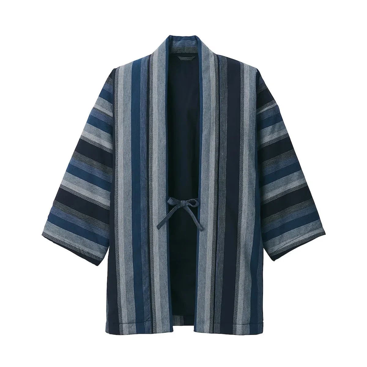 MUJI Hanten Striped Navy Lightweight Kimono Style Outerwear - WAFUU JAPAN