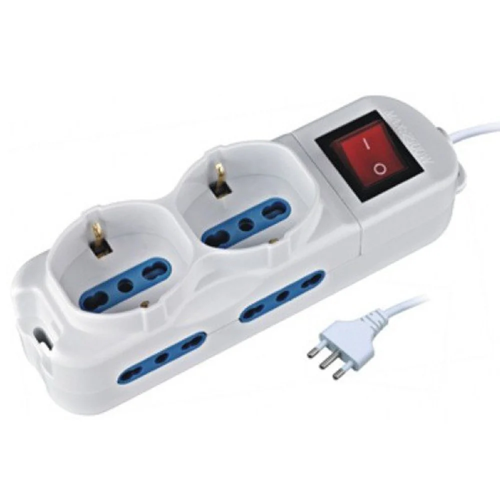 MULTIPRESA ELETTRICA 6 POSTI CON INTERRUTTORE E CAVO 4 SPINE ITALIANE + 2 SHUKO - TrAdE Shop Traesio