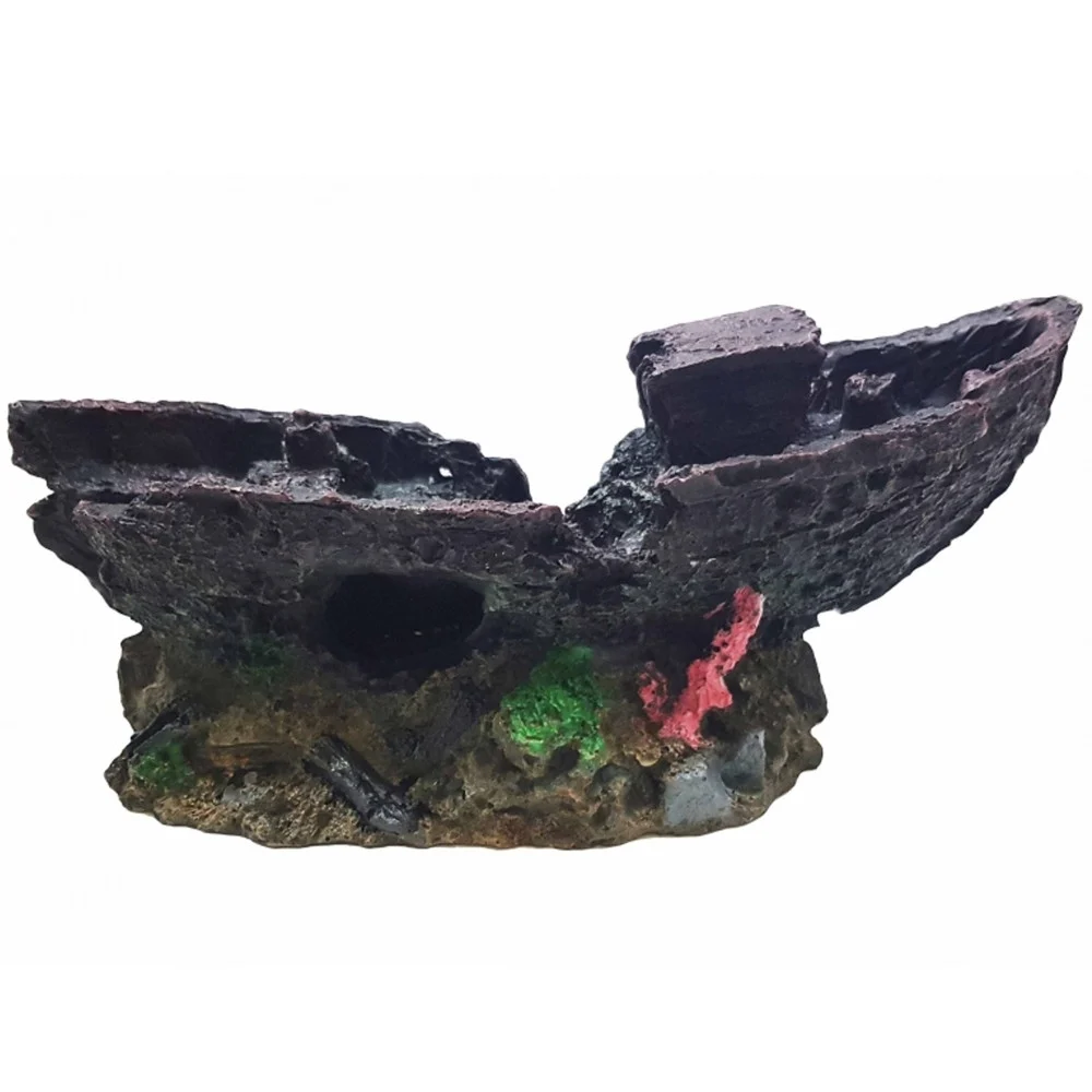 NAVE BARCA 22.5x9.5x10CM SOTTOMARINO ORNAMENTO PER ACQUARIO DECORAZIONI PIETRA - TrAdE Shop Traesio