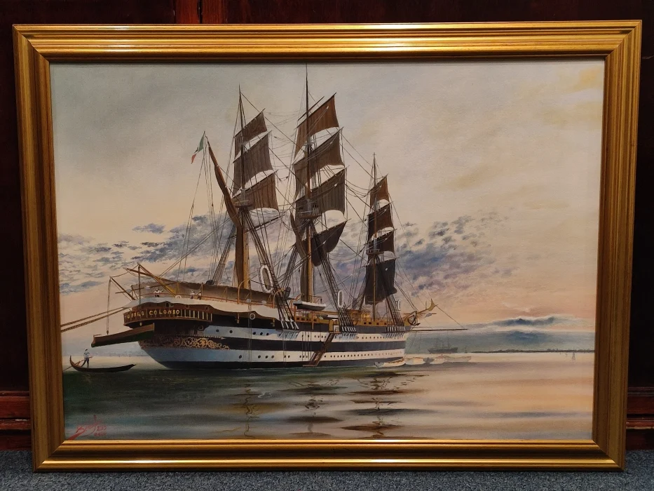 olio su tela “cristoforo colombo a venezia, 1940” - Arredamento marinaresco