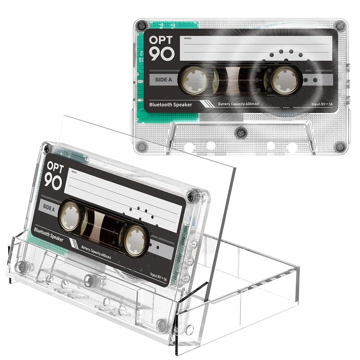 Opt90 Retro Cassette Bluetooth Speaker Portable Boombox Mixtape Clear - Opt!