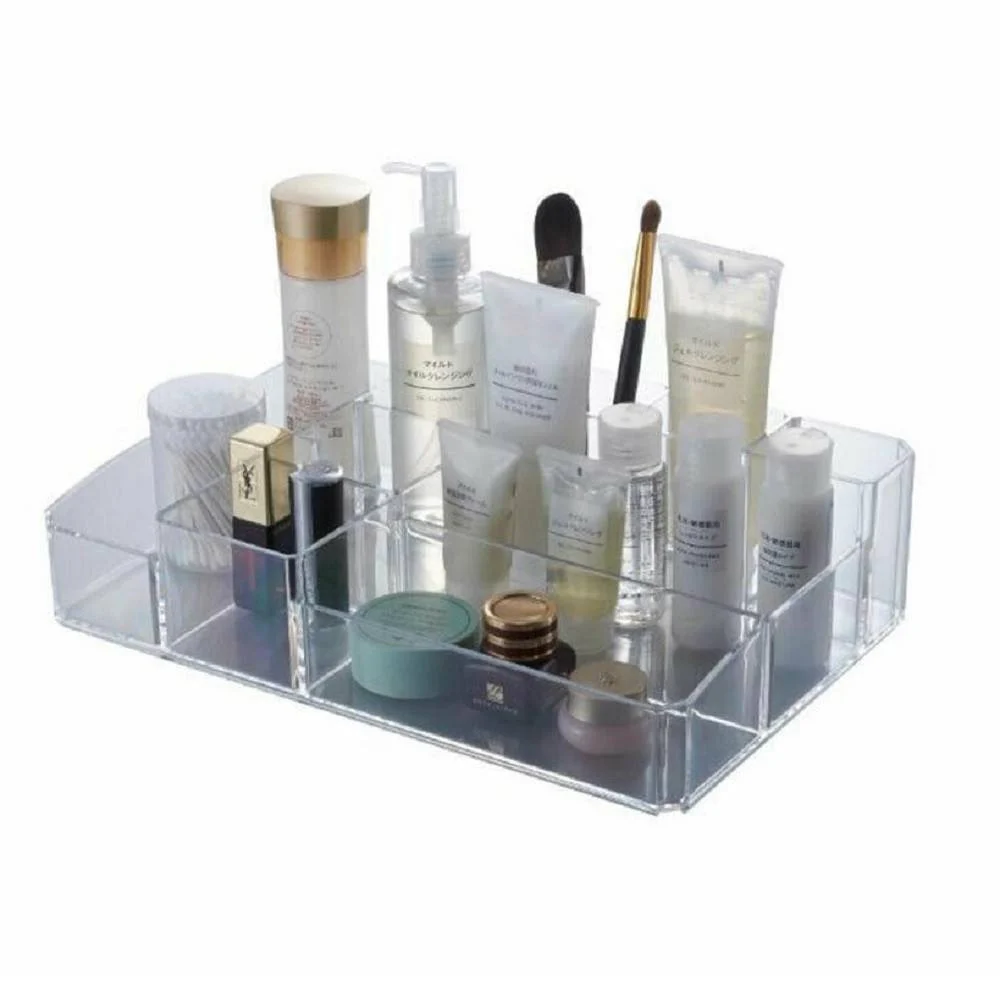 ORGANIZER PORTATRUCCHI COSMETICI 10 SCOMPARTI IN ABS TRASPARENTE 34X22X9CM 59065 - Cleafe
