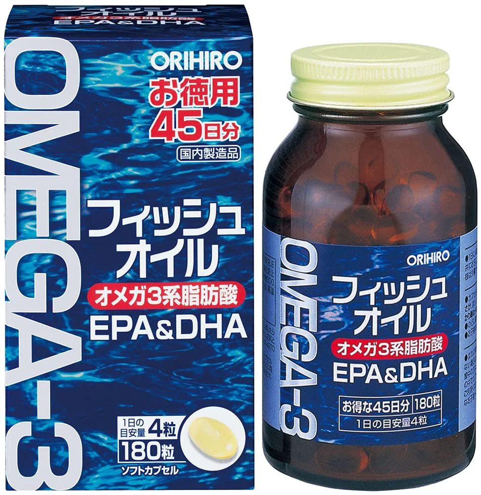 ORIHIRO Aceite de Pescado 180 Cápsulas Suplemento Omega-3 1000mg
