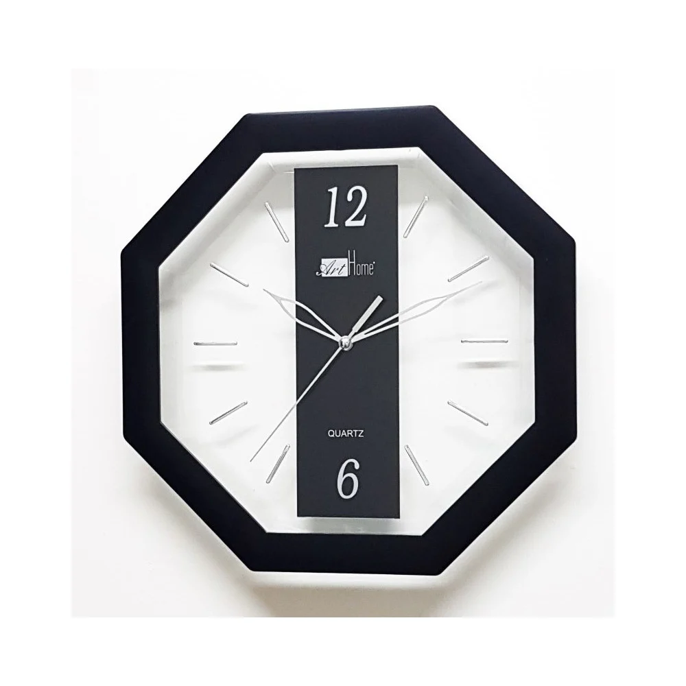 OROLOGIO ANALOGICO PARETE 28 CM QUADRANTE OTTAGONALE NERO TRASPARENTE PLASTICA - TrAdE Shop Traesio