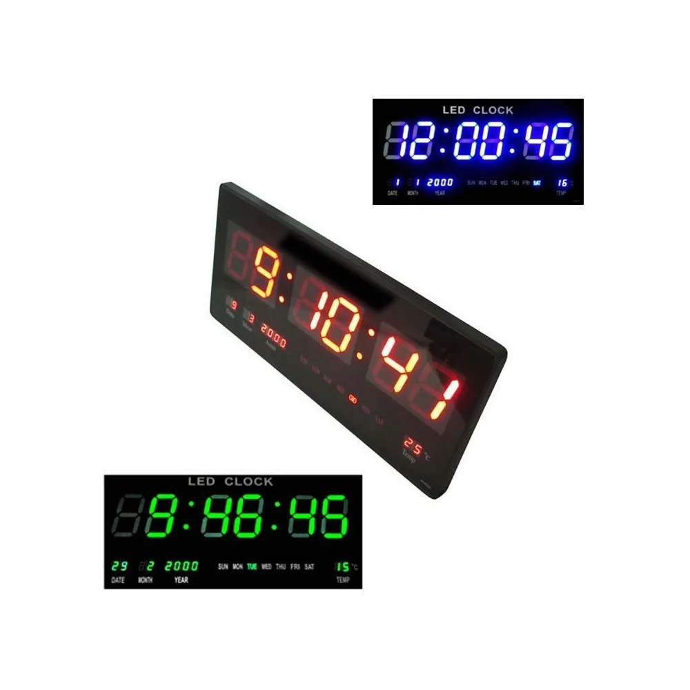 OROLOGIO DIGITALE DA PARETE A MURO LED BLU ROSSO VERDE DATARIO TEMPERATURA DATA - TrAdE Shop Traesio