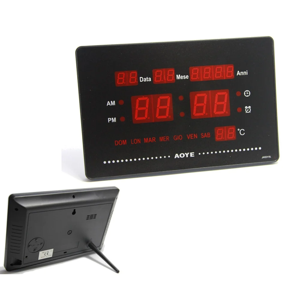 OROLOGIO DIGITALE DA PARETE MURO A LED DATARIO SVEGLIA TEMPERATURA JH-2315L