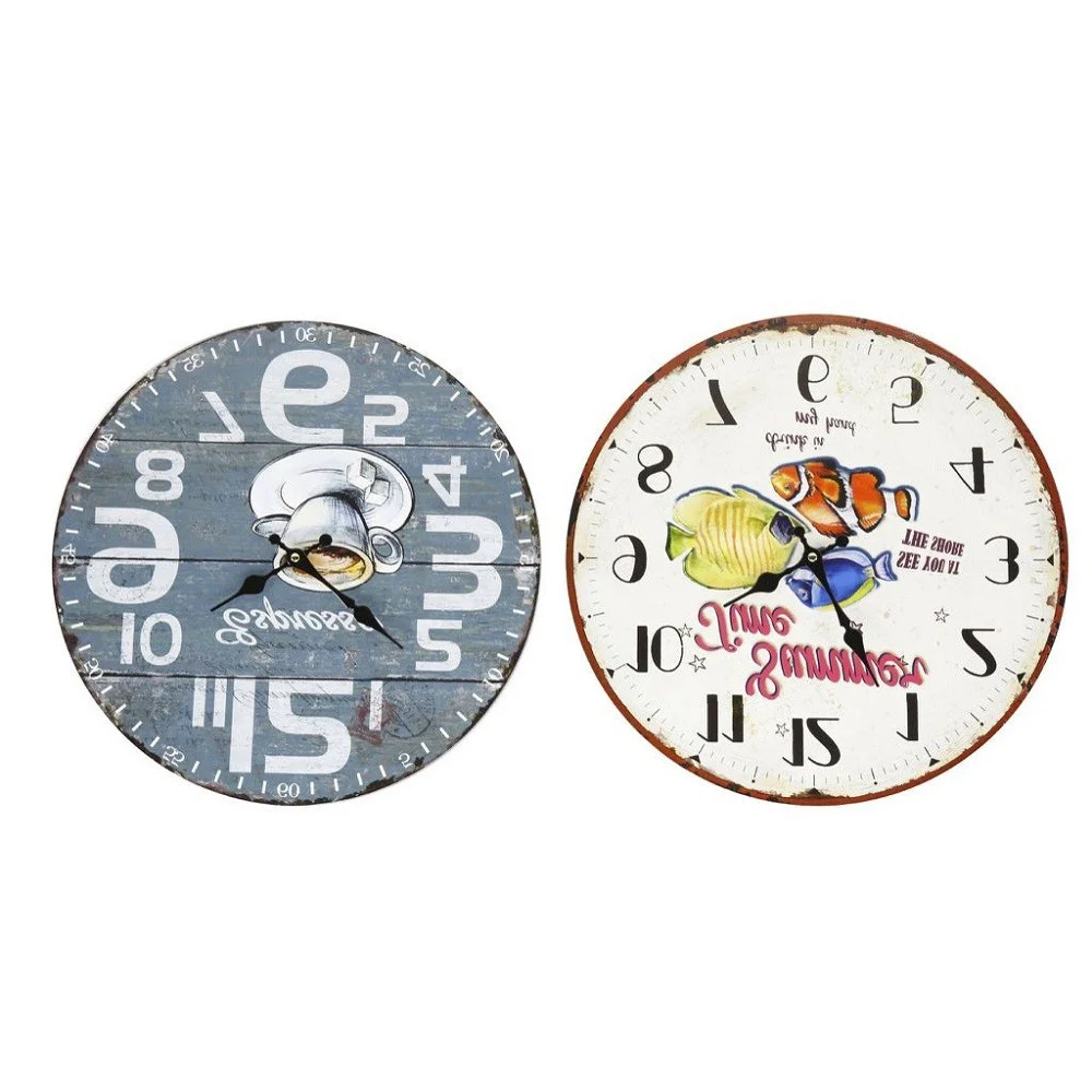OROLOGIO IN LEGNO DA PARETE ROTONDO ANALOGICO VINTAGE RETRO' CASA CUCINA 218690 - TrAdE Shop Traesio