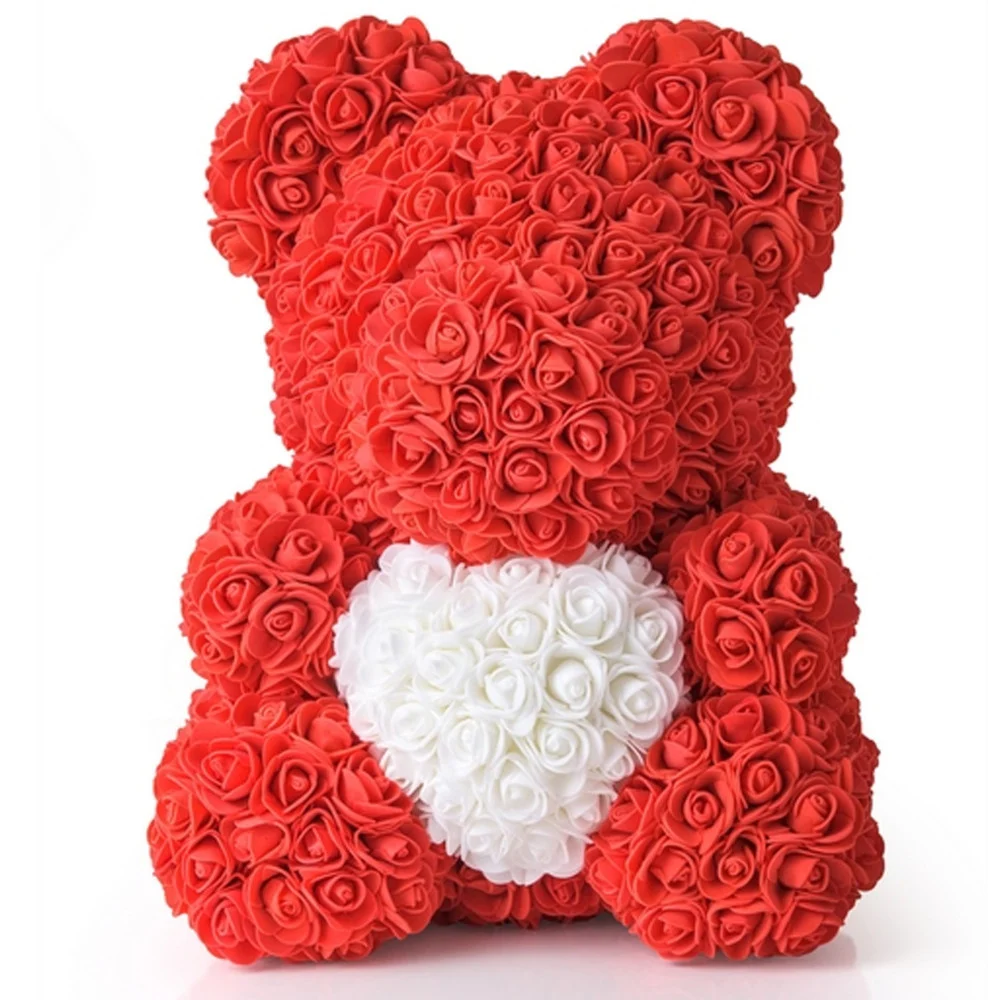 ORSACCHIOTTO ORSETTO ORSO DI ROSE CON FIORI DA 25 CM ROSSO CON CUORE BIANCO - TrAdE Shop Traesio