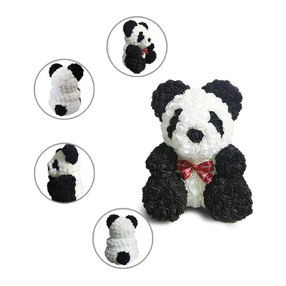 ORSACCHIOTTO ORSETTO PANDA DI ROSE CON FIORI ROSE DA 25CM COLORE BIANCO E NERO - TrAdE Shop Traesio