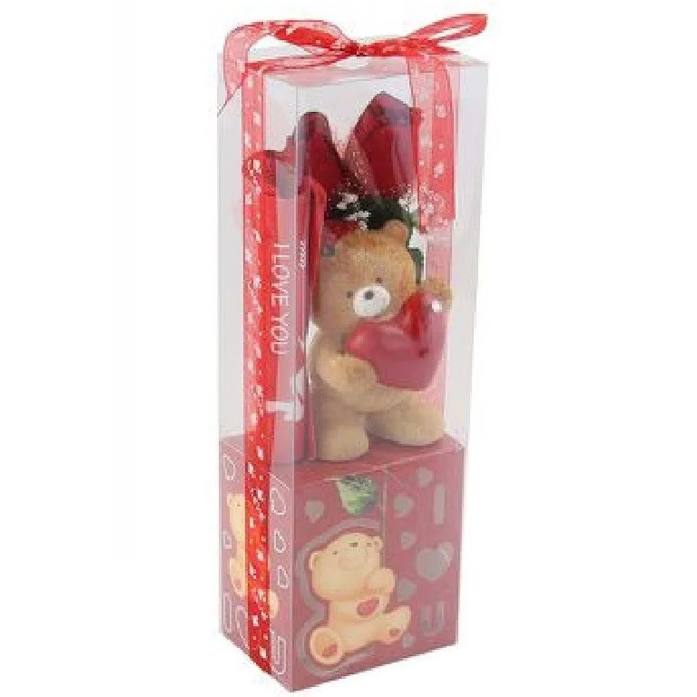 ORSETTO CON CUORE FIORI CONFEZIONE REGALO PER SAN VALENTINO 10X7.5X30 CM 63303 - TrAdE Shop Traesio