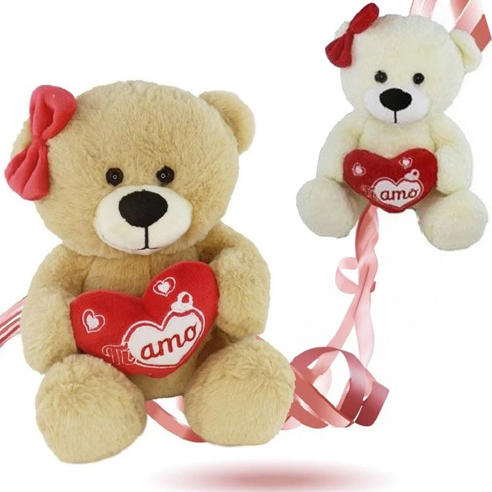 ORSETTO ORSA PELUCHE CON CUORE SCRITTA TI AMO FIOCCO 22 CM SAN VALENTINO 92614 - TrAdE Shop Traesio