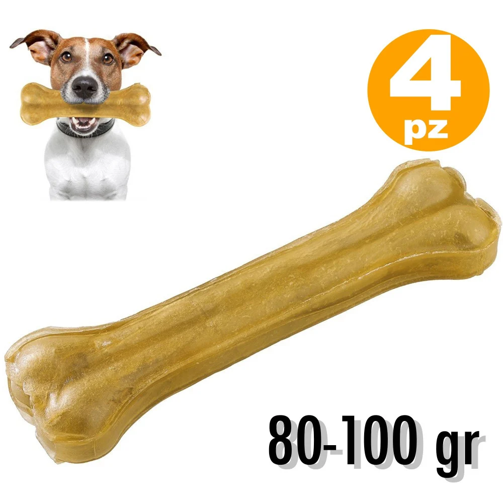 OSSA PER CANI SPUNTINO SNACK PER CANE 4 PEZZI OSSO DA MASTICARE 80-100 GR 13CM