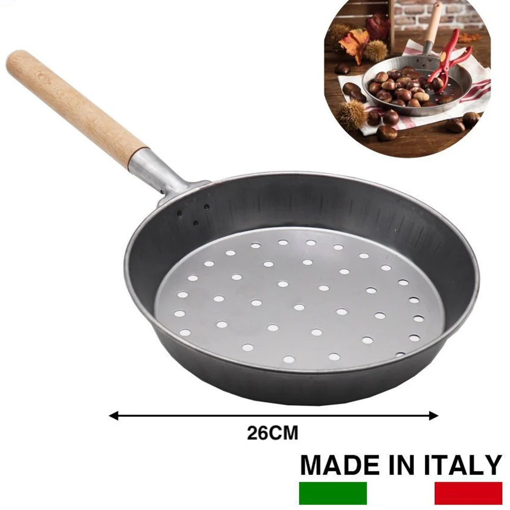 PADELLA PER CALDARROSTE IN ACCIAIO AL CARBONIO DIAMETRO 26 CM ACCESSORIO CUCINA - TrAdE Shop Traesio