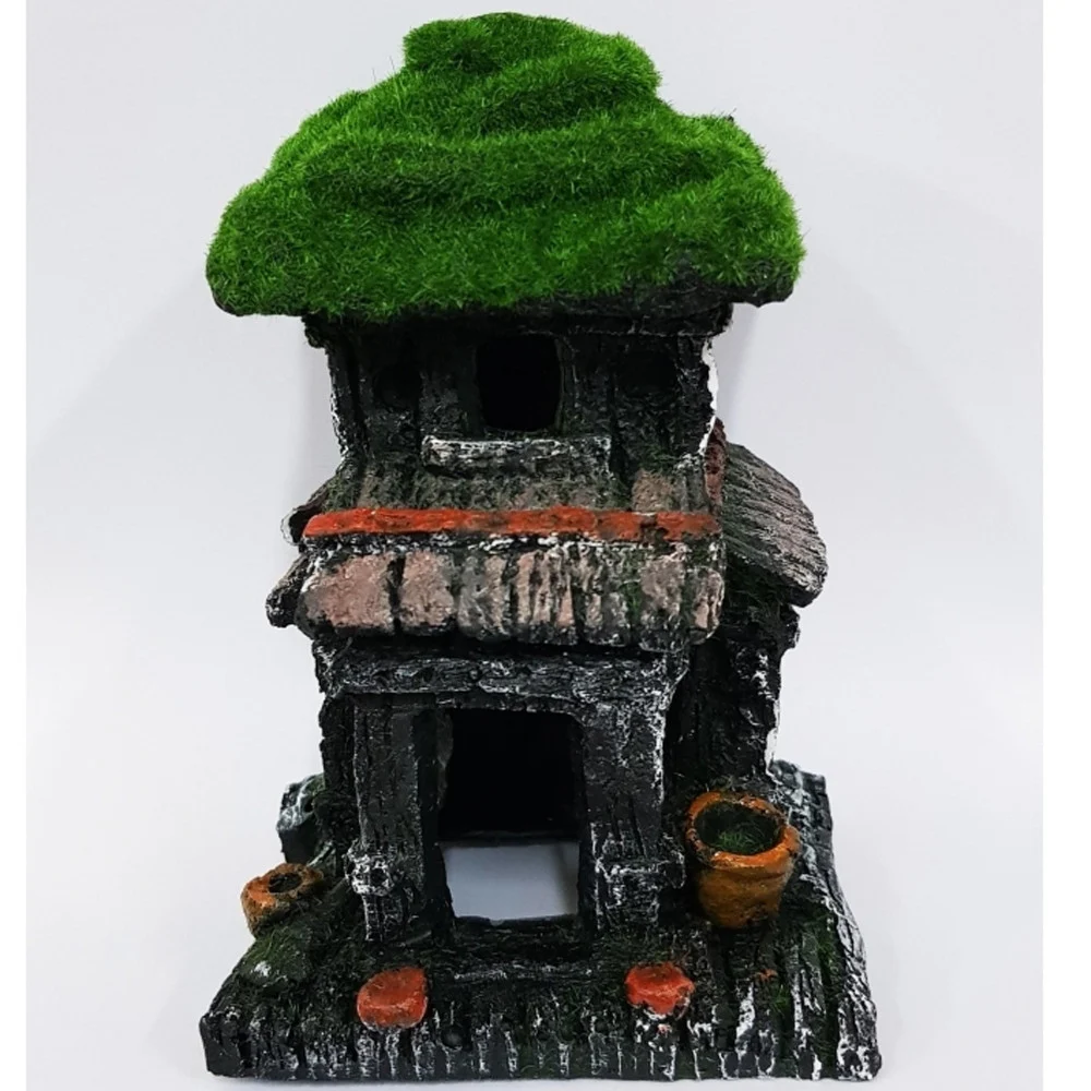 PAGODA PICCOLA CASA ROCCIOSA 10x9x14.5CM ORNAMENTO ACQUARIO DECORAZIONI PIETRA - TrAdE Shop Traesio