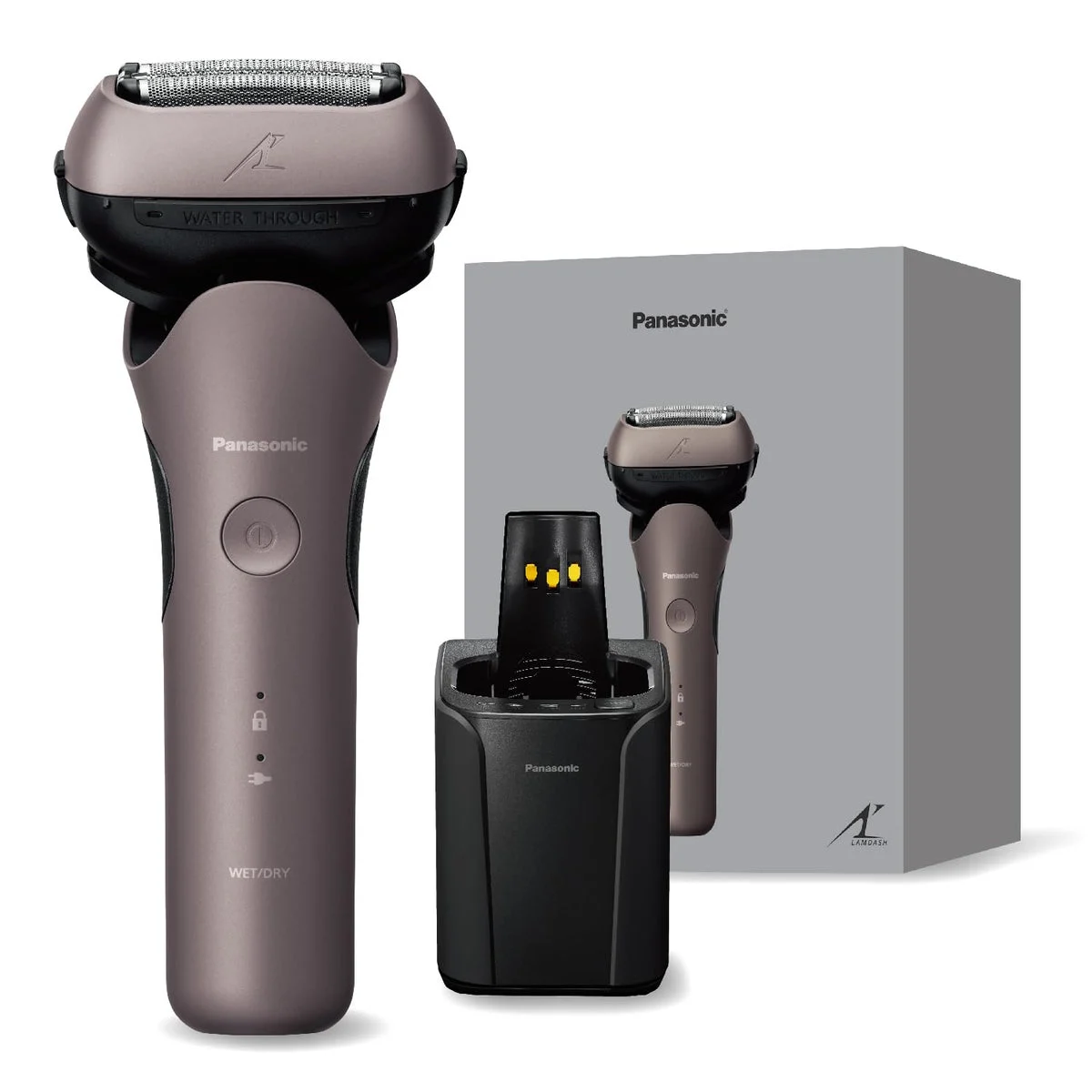 Panasonic Lamdash afeitadora eléctrica 3 cuchillas con base autolimpieza Brown Gold AC100-240V