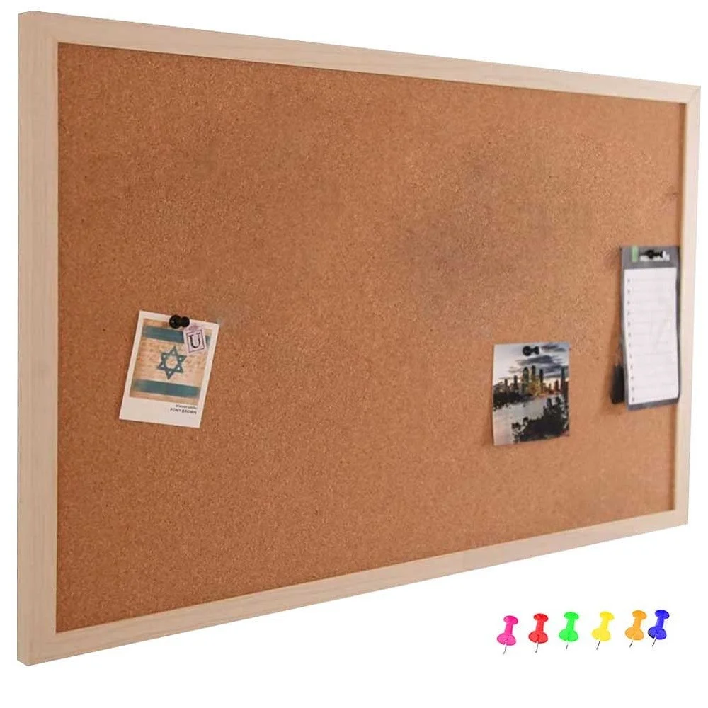 PANNELLO BACHECA DA PARETE IN SUGHERO CON CORNICE LEGNO 60 X 90 CM + 6 PUNTINE - TrAdE Shop Traesio