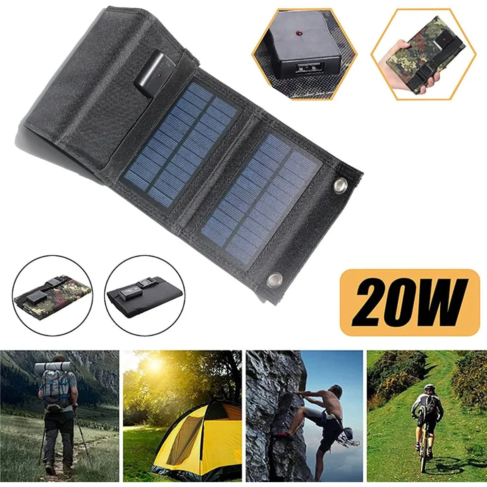 PANNELLO SOLARE PIEGHEVOLE 20W CARICABATTERIE TELEFONO CAMPEGGIO TREKKING USB 5V - TrAdE Shop Traesio