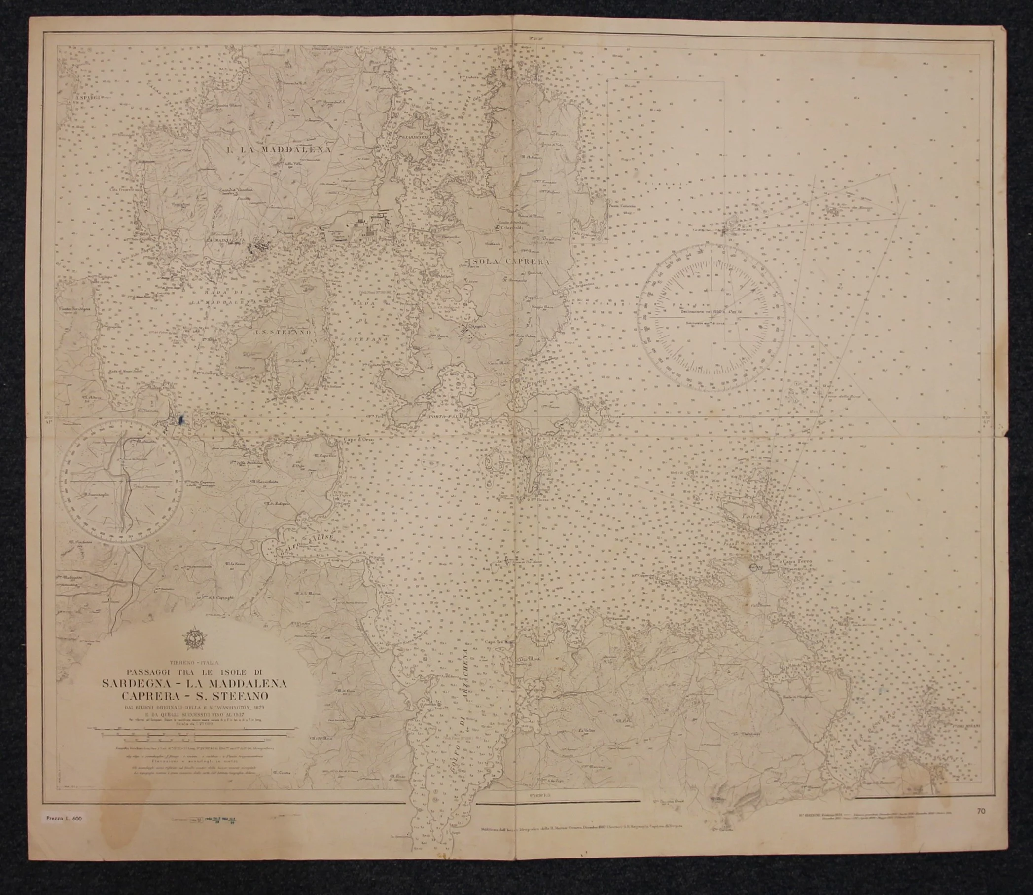 passaggi tra le isole di sardegna – la maddalena – caprera – s. stefano n. 70 (1959) - Carte nautiche, da pesca…