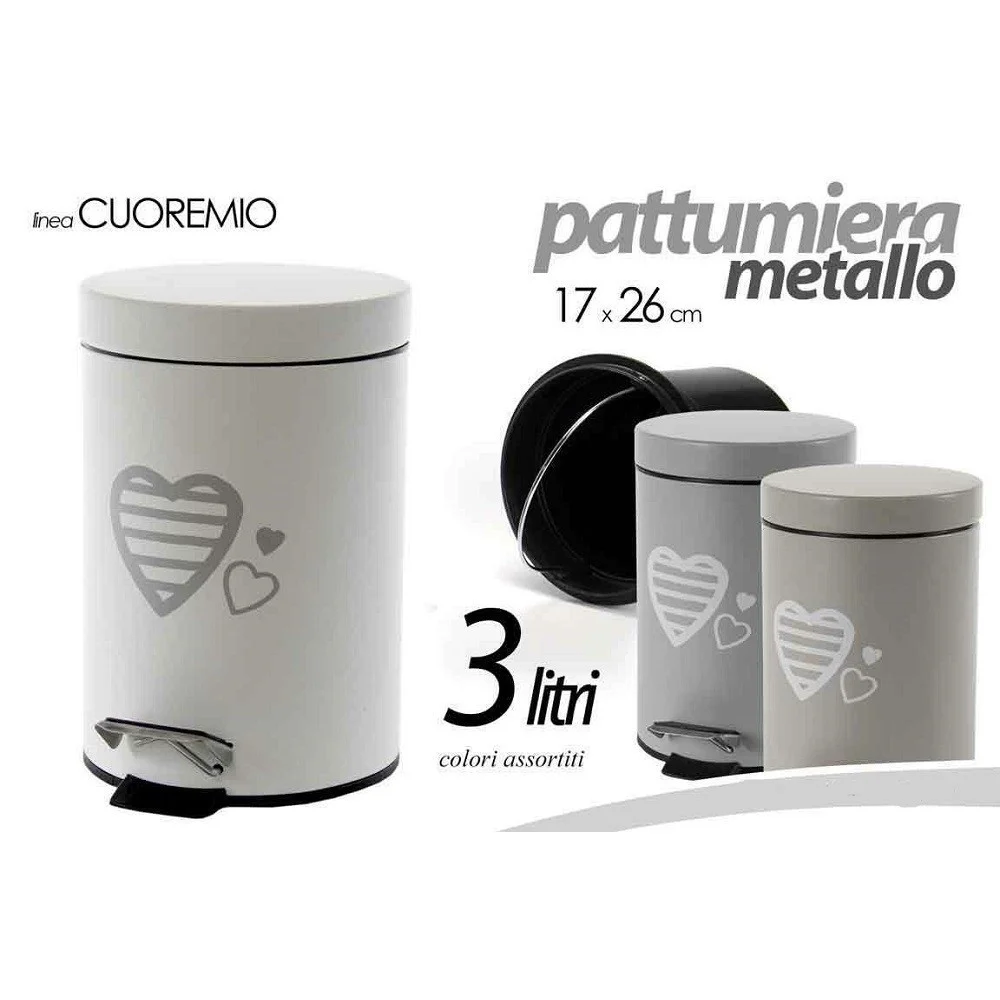 PATTUMIERA PORTASPAZZATURA METALLO 17X26CM 3LT CUORE MIO COLORI ASSORTITI 748646 - Kaela