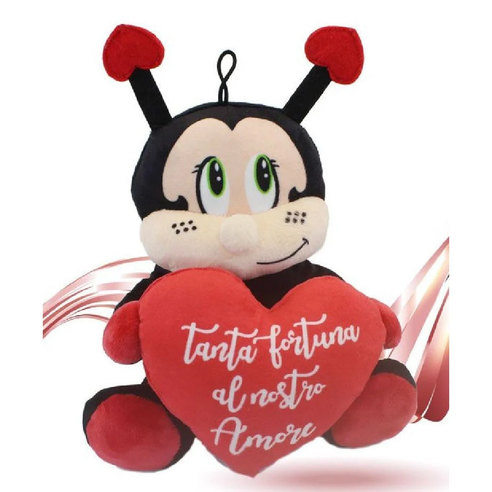 PELUCHE COCCINELLA CON CUORE 22 CM PORTA FORTUNA SAN VALENTINO CON LACCIO 95363 - TrAdE Shop Traesio