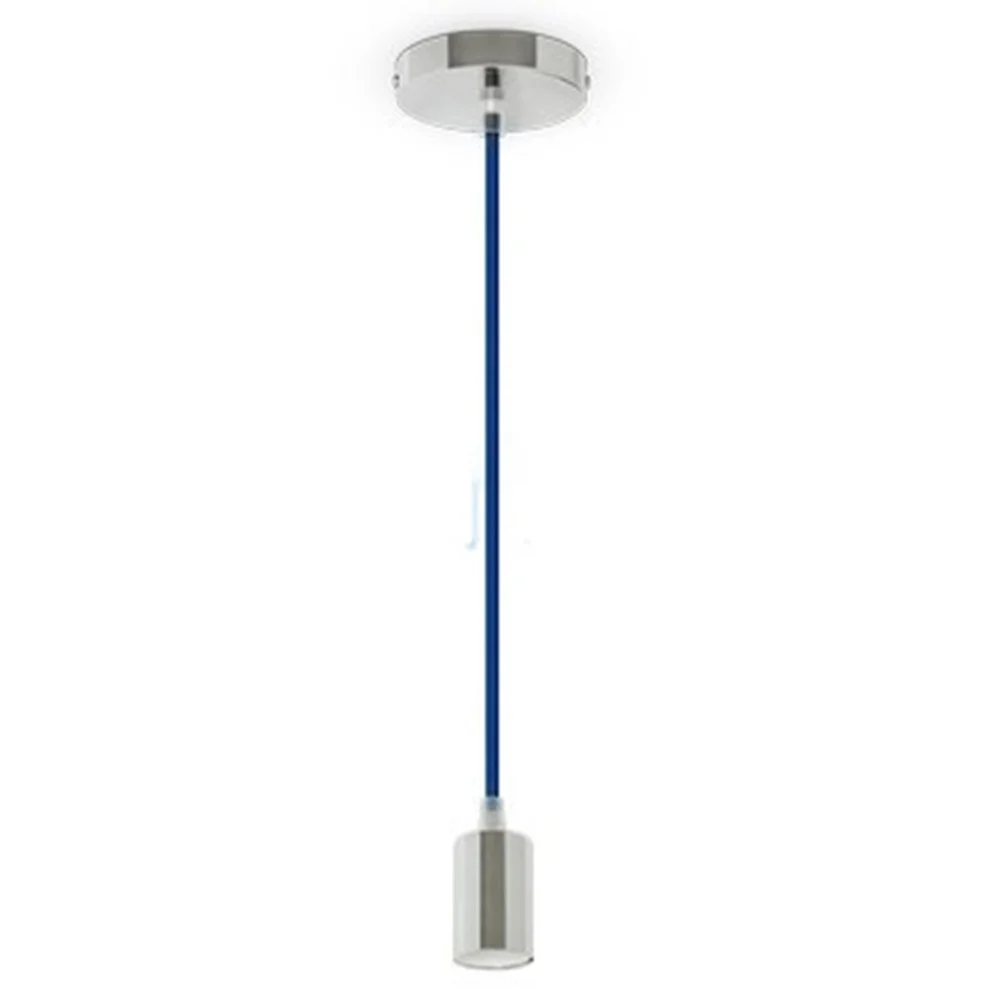 PENDENTE IN ACCIAIO BLU A SOFFITTO CROMATO PORTALAMPADA LAMPADA DESIGN MODERNO - TrAdE Shop Traesio