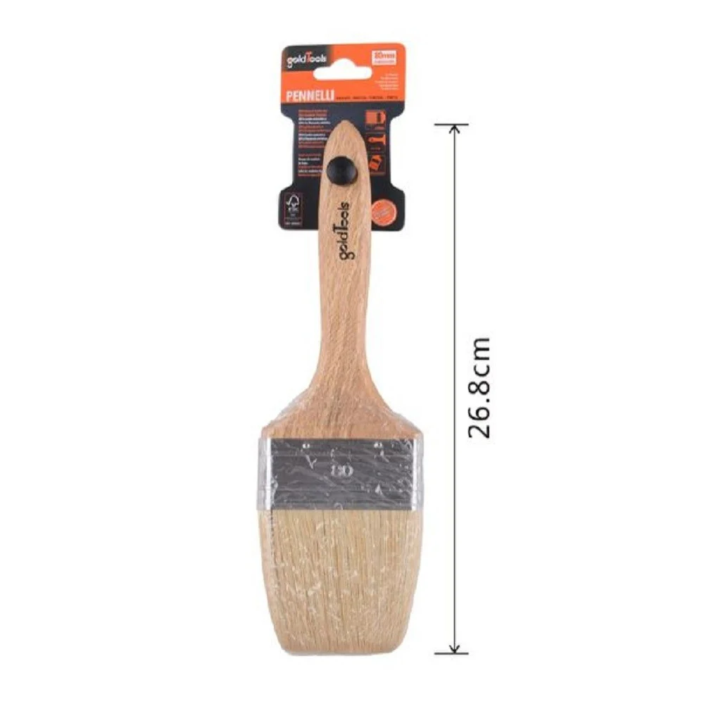PENNELLO PIATTO 26.8 CM CON MANICO IN LEGNO SETOLE MORBIDE PITTURA VERNICE 90208 - Kaela
