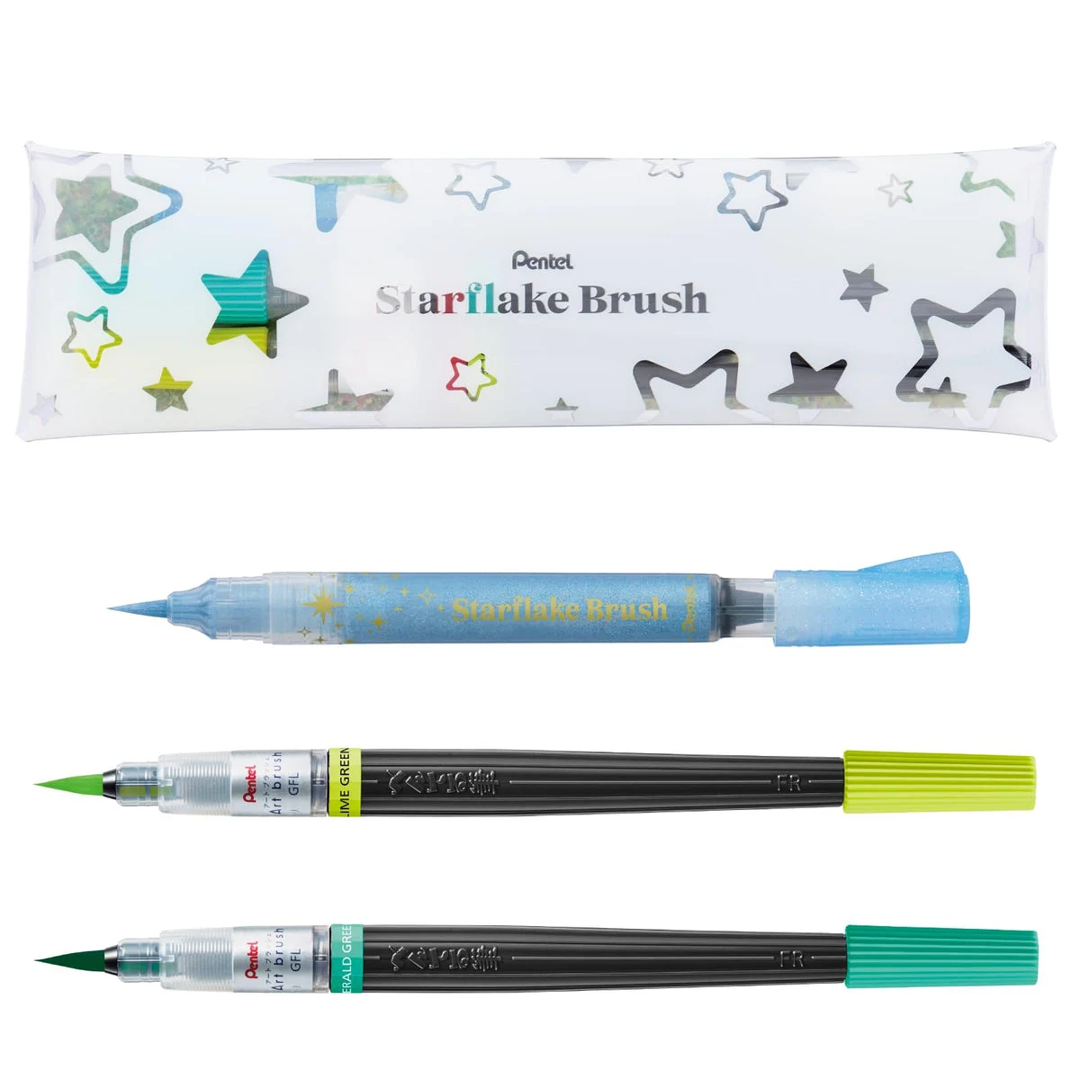 Pentel Penna pennello Starflake GFH-SAST1 Blu Verde lime Verde smeraldo 3 pz