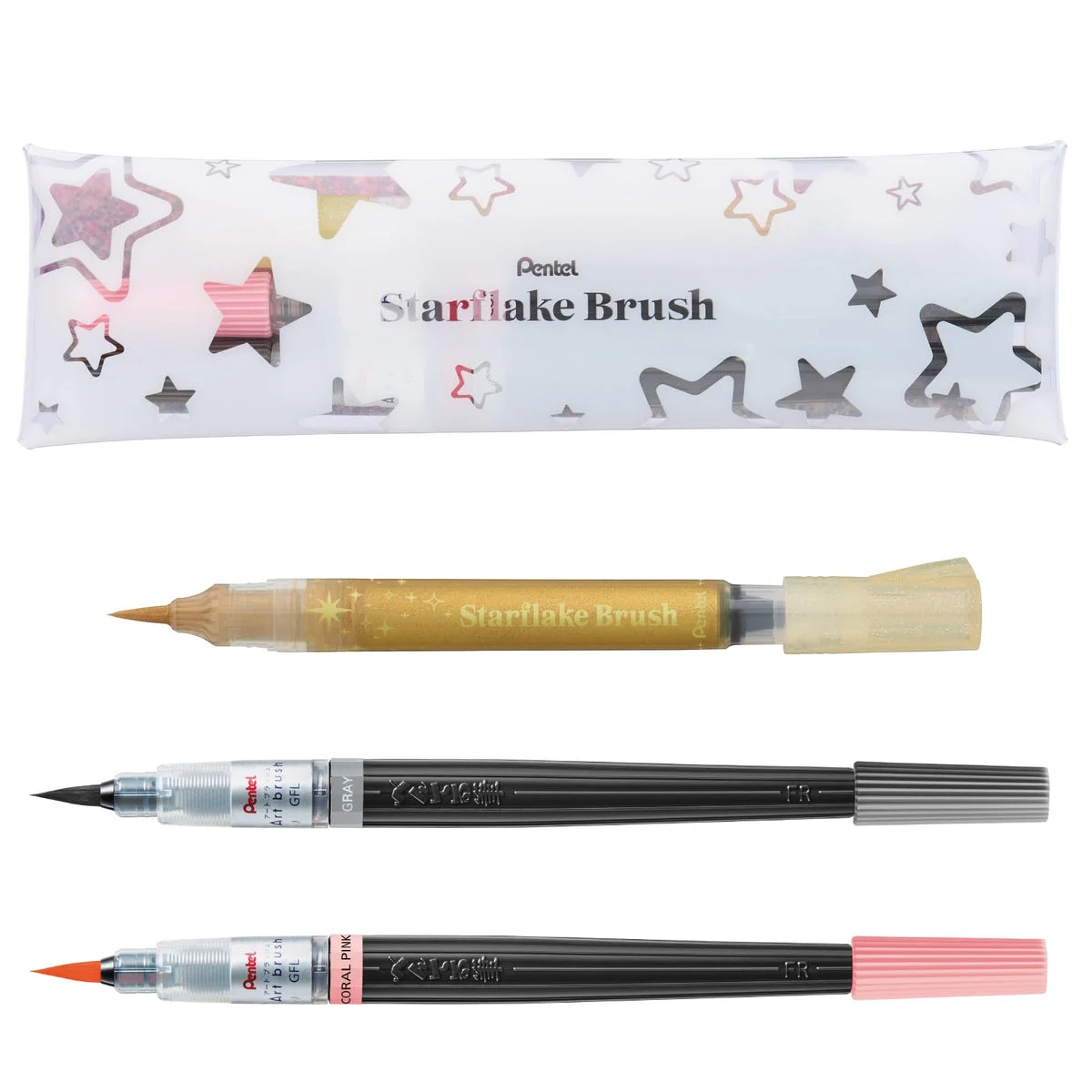 Pentel Color Brush Pen Starflake Limited Art Brush Set GFH-SAST2 Gold Gray Coral Pink