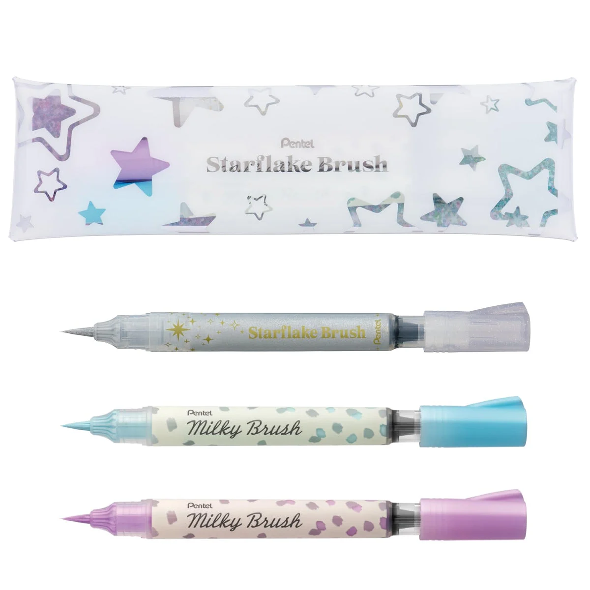 Pentel Pennello inchiostro glitter GFH-SPST1 Argento Azzurro Viola Set 3