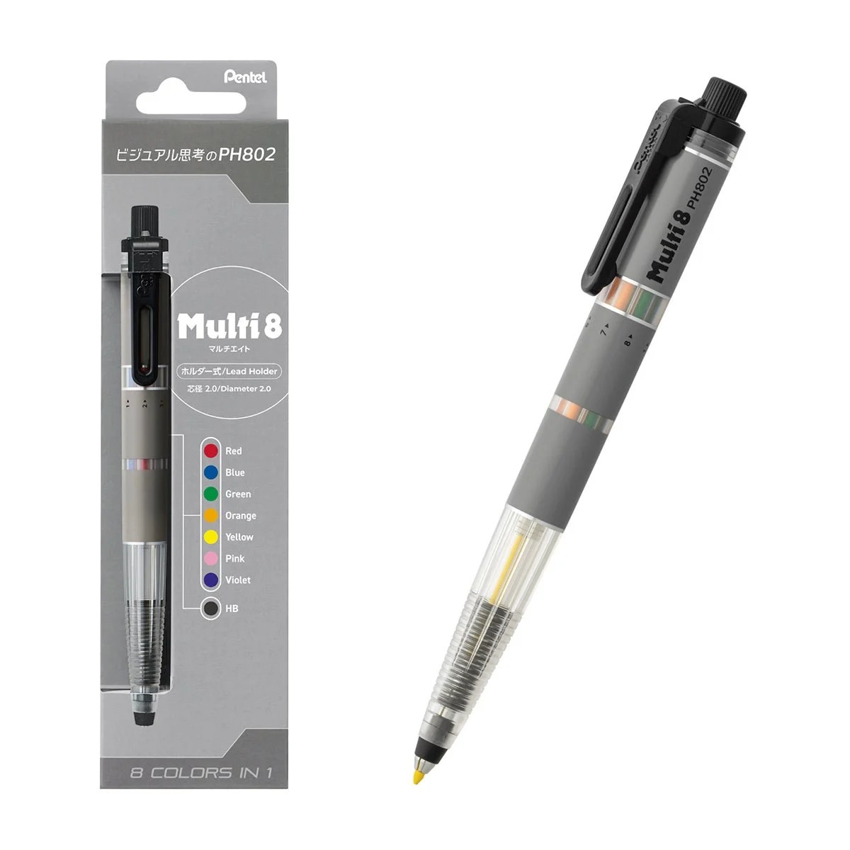 Pentel Multi8 portamine a mine colorate 8 colori grigio XPH802