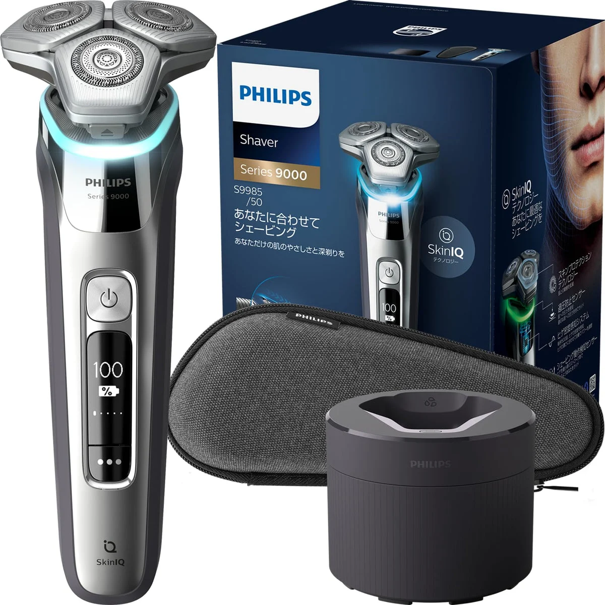 Philips Rasoio Elettrico SkinIQ 9000 Serie S9985/50 con Stazione di Pulizia Cromo