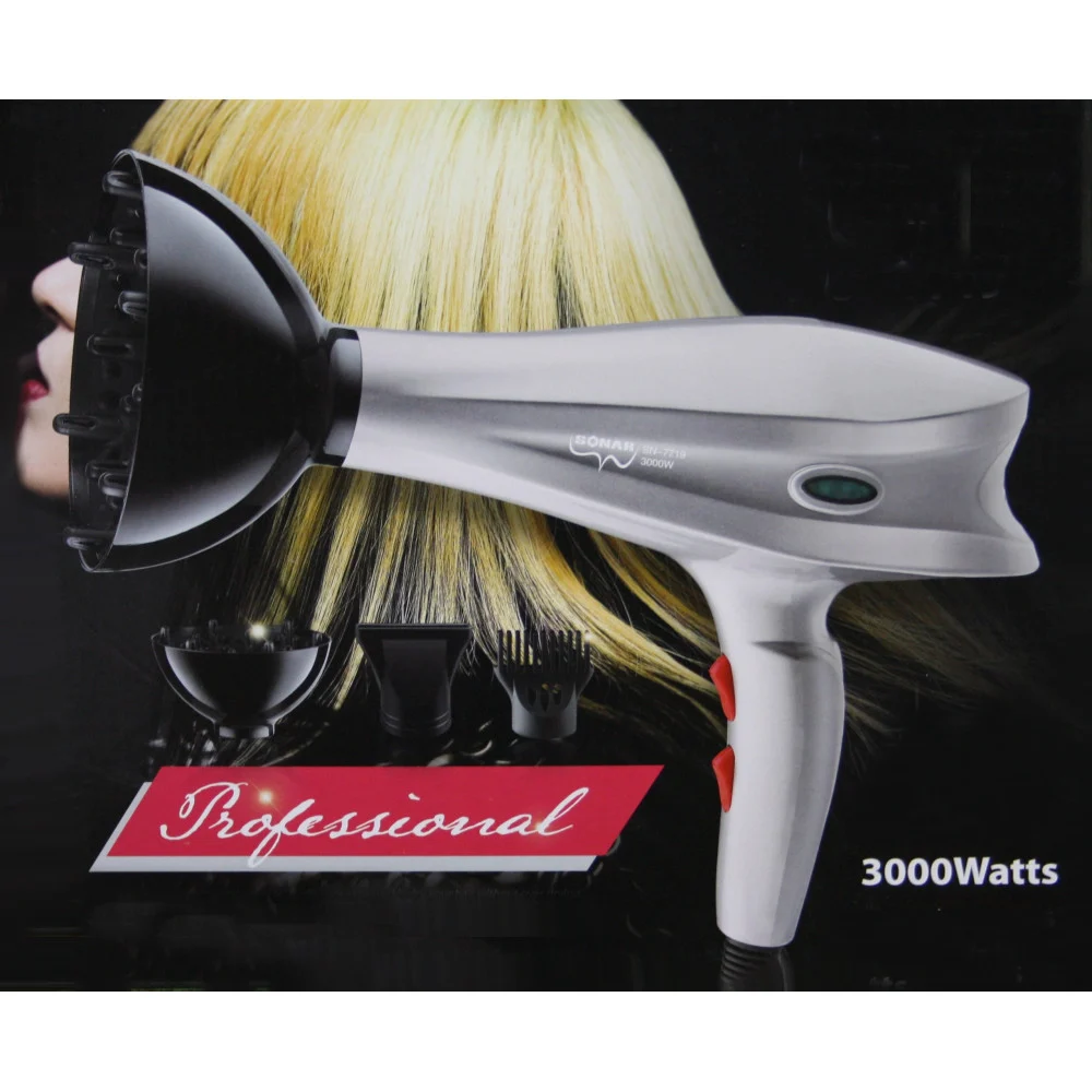 PHON PROFESSIONALE 3000W ASCIUGACAPELLI TRIPLO DIFFUSORE E PETTINE SONAR SN7719 - TrAdE Shop Traesio