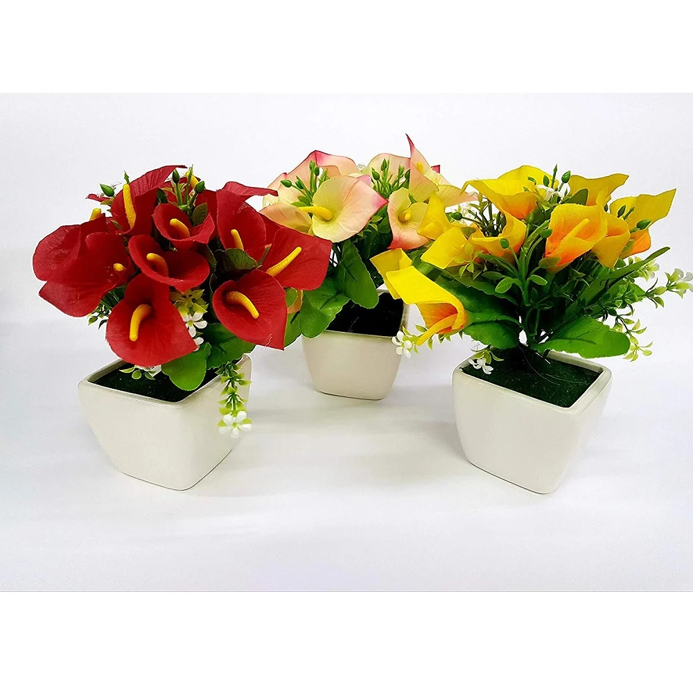 PIANTA CALLA FINTA COLORATA 21X7.5CM VASO CERAMICA DECORAZIONE FIORI SCRIVANIA CASA - TrAdE Shop Traesio