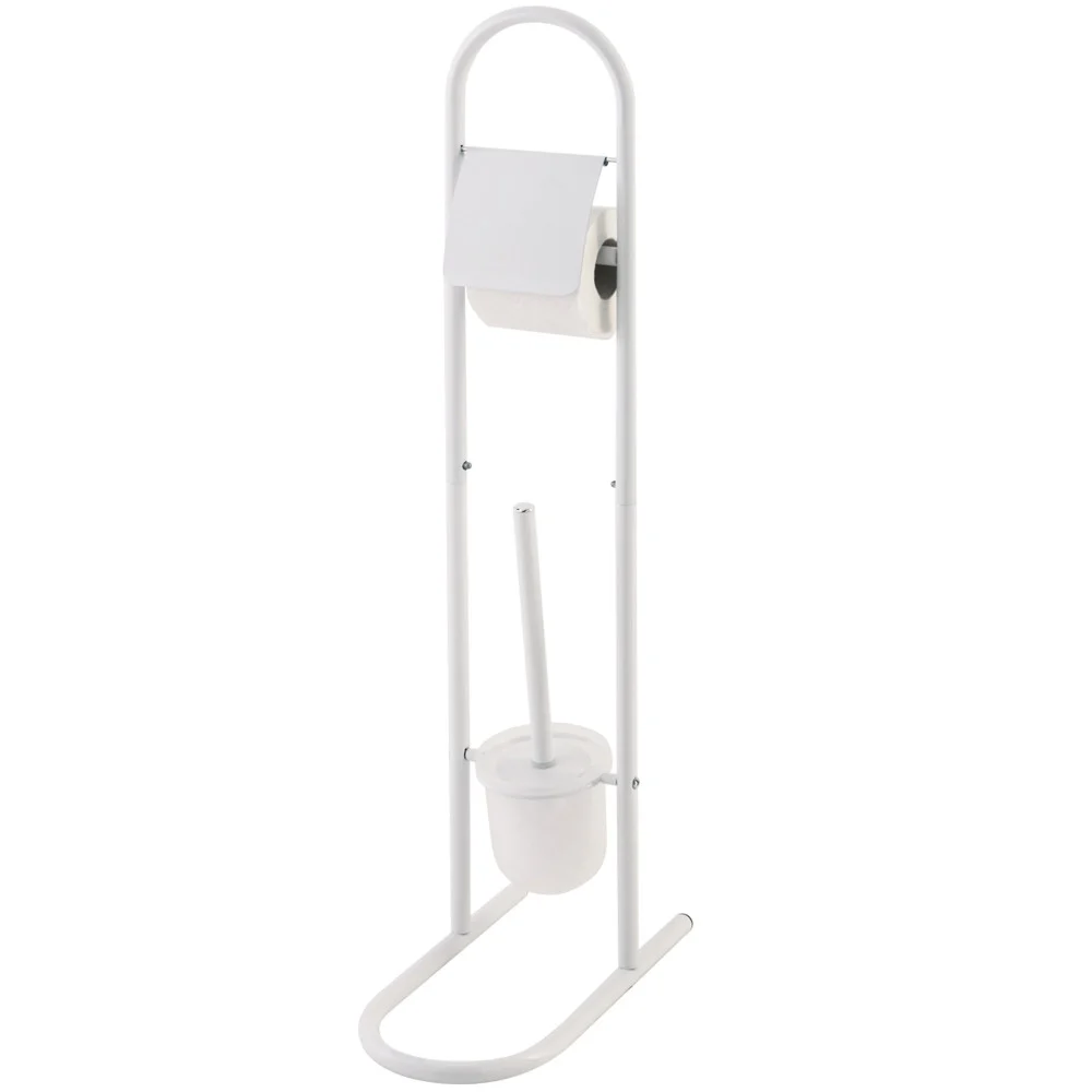 PIANTANA PORTA ROTOLO CON SCOPINO DA BAGNO METALLO LUCIDO BIANCO BAGNO WC 80 CM - Cleafe