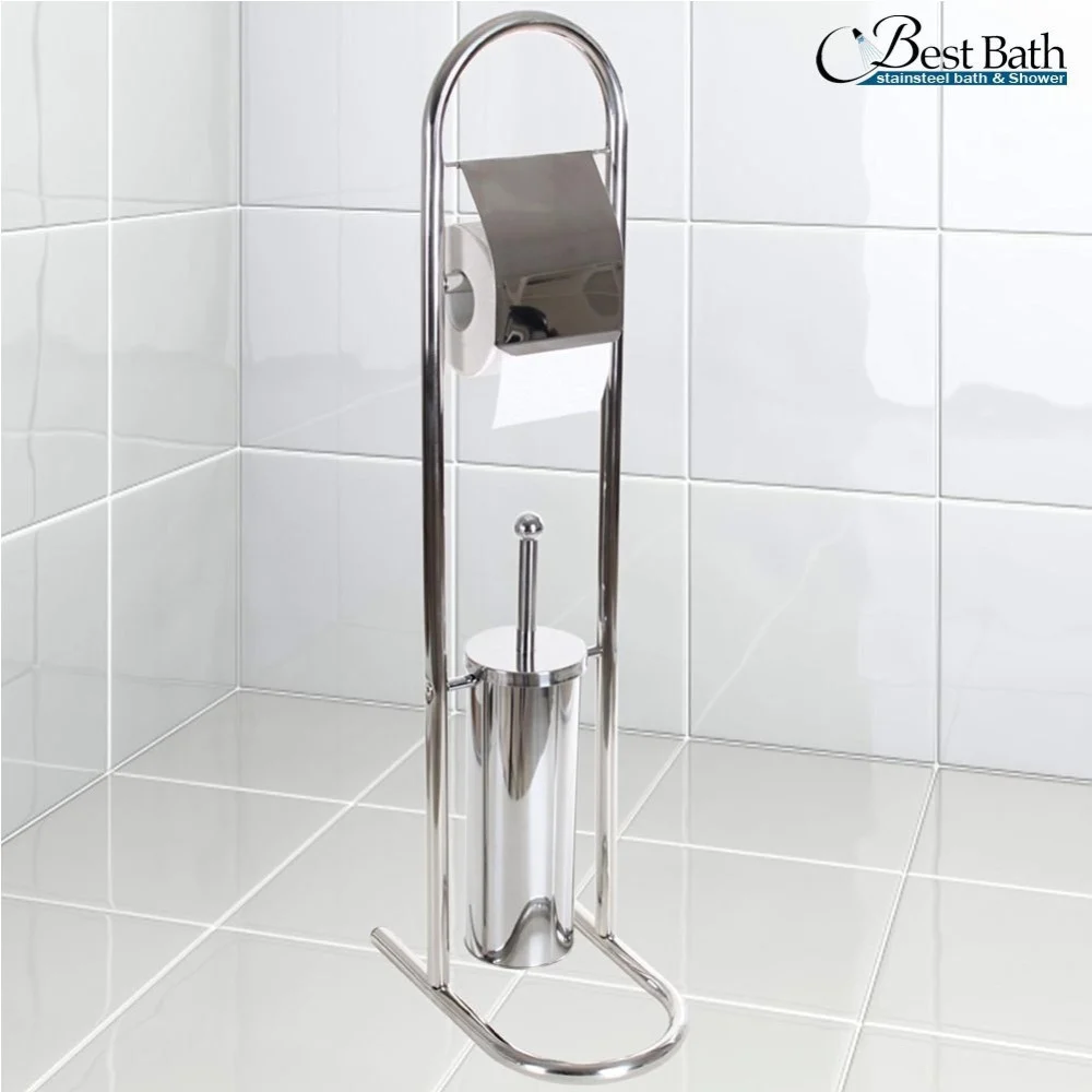 PIANTANA PORTA ROTOLO CON SCOPINO DA BAGNO METALLO LUCIDO CROMATO BAGNO WC 80 CM - TrAdE Shop Traesio