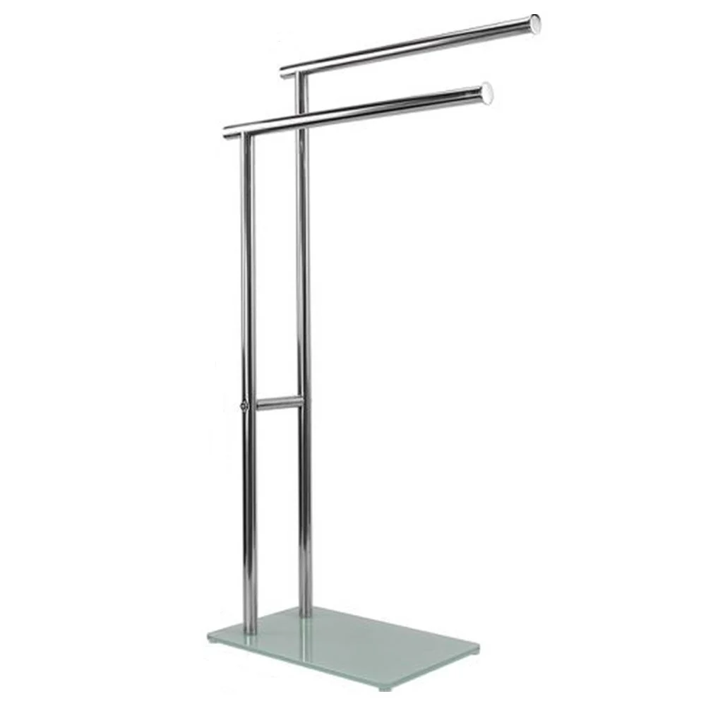 PIANTANA PORTASCIUGAMANI ARREDO BAGNO 2 BRACCI METALLO CROMATO BASE VETRO 59967 - Cleafe