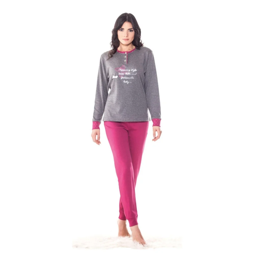 PIGIAMA RAGAZZA DA DONNA IN COTONE MAGLIA E PANTALONE ROSA LUNGHI MANICA LUNGA - TrAdE Shop Traesio