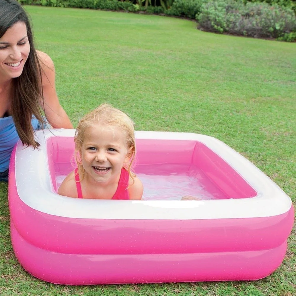 PISCINA GONFIABILE PER BAMBINI BABY QUADRATA 2 ANELLI ROSA 85 X 85 X 23 CM - TrAdE Shop Traesio