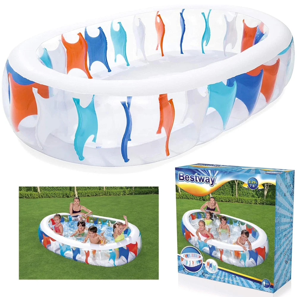 PISCINA OVALE GONFIABILE 229X152X51 CM BORDI SPESSI PER FAMIGLIA BAMBINI ESTATE - TrAdE Shop Traesio