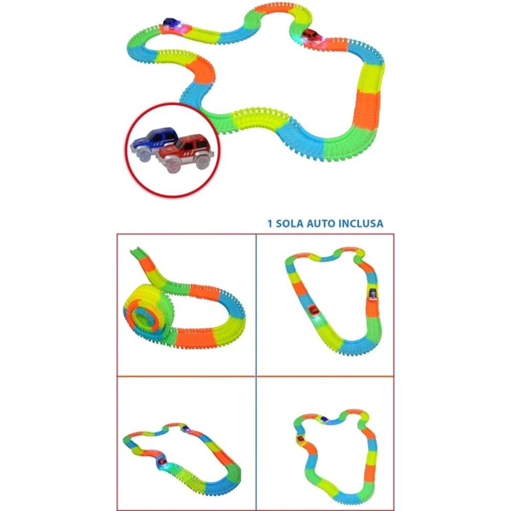 PISTA FLESSIBILE COMPONIBILE MAGIC TRACKS CORSA AUTO LUCI INCLUSA GLOW DARK - TrAdE Shop Traesio