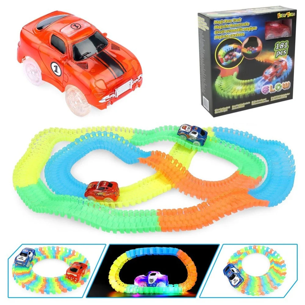 PISTA MAGIC MACCHININE FLESSIBILE COSTRUZIONI FLUORESCENTE AUTO CON LUCI BAMBINI - TrAdE Shop Traesio
